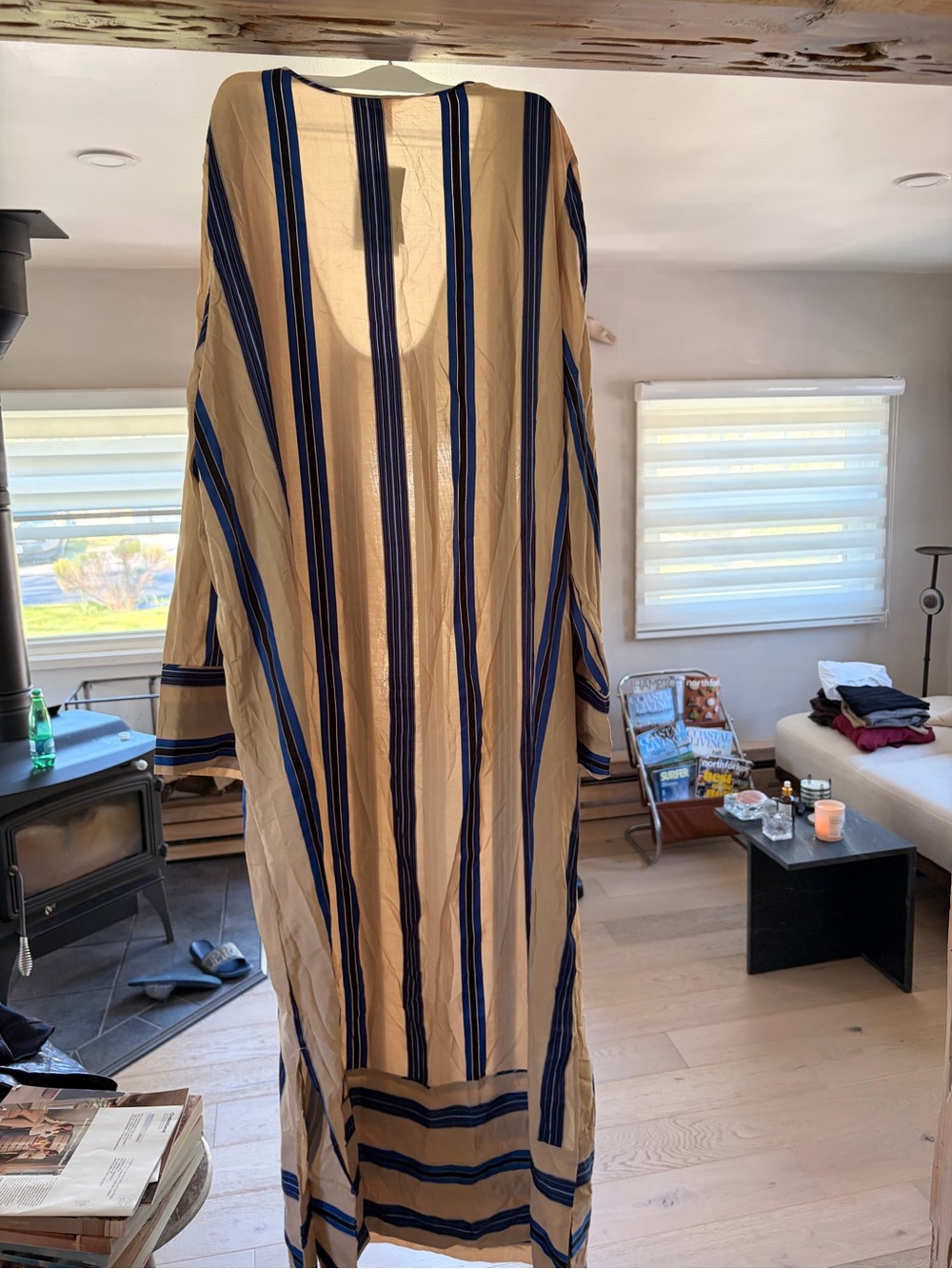 H&M Beige and Blue Striped Long Sleeve Maxi Dress size large - Picture 3 of 4